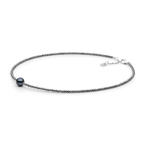 Colier cu perla naturala neagra si terahertz cu argint 37 cm DiAmanti 224-90CS-G (Argint 925‰ 0,65 g.)